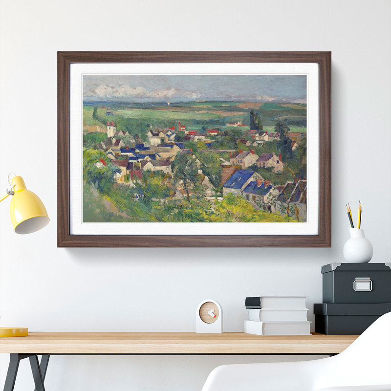 View of Auvers by Paul Cezanne - Picture Frame Painting, 36cm H x 48cm W x 2cm D, Walnut