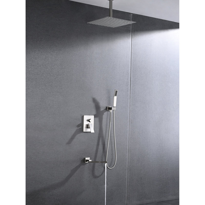 Brushed Nickel Ceiling Mounted Shower - 16" Head And Handheld Natural Rainfall Experience Duplication Self-Cleaning Nozzle Corresponding To American Standard Bathroom