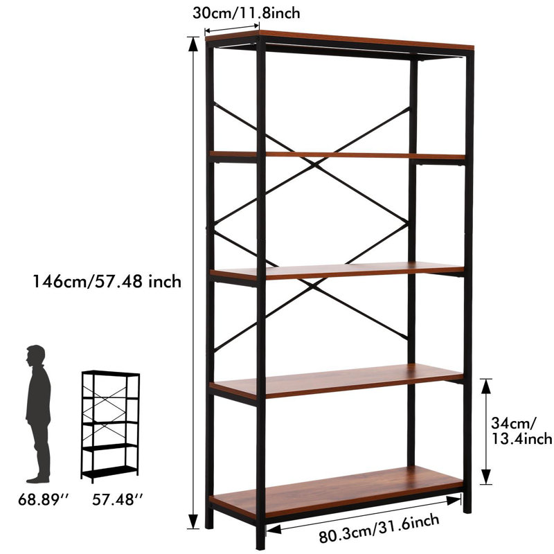 Grande bibliothèque industrielle à 5 niveaux Crum Etagere, (4 tablettes) H 57,48 po x l 31,6 po x P 11,8 po