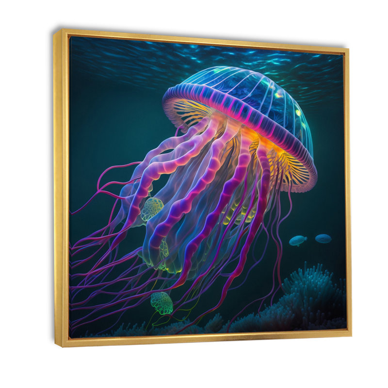 Radiant coloré méduse de mer profonde I, H 16 po x l 16 po, Toile tendue