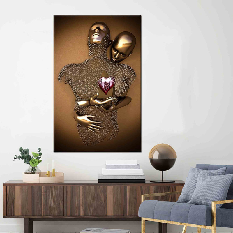 Modern 3D Effect Poster Featuring a Metallic Couple With Heart Artwork Ideal for Home Wall Decor, 70 cm H x 100 cm W
