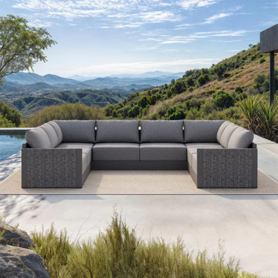 Patio Furniture Set 8 Pieces U-shaped Outdoor Conversation Sets, PP Rope Patio Sofa with Cushions Manual Weaving, Deep Seating Furniture for Porch Lawn Backyard Gray