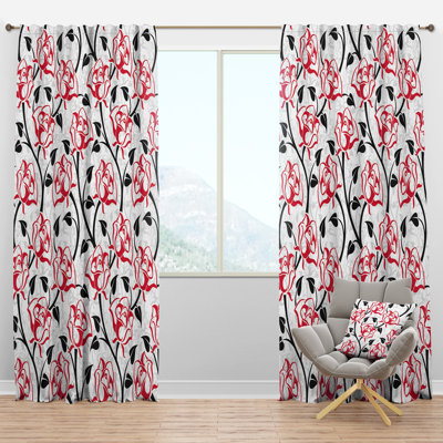 Pattern with Roses - Modern Curtain - Velvet Room darkening - 1 panel