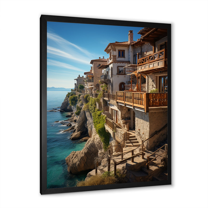 «Dramatic Cliff In Espagne I», impression sur toile nautique et plage, Cadre photo noir, H 20 po x l 12 po x P 1 po