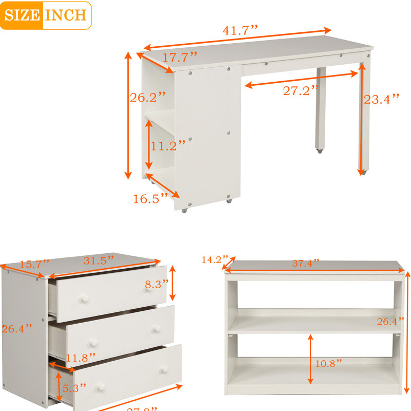 Twin Loft Bed With Cabinet And Rolling Desk - White, Heavy-Duty Robust Dependable, White