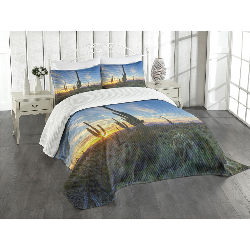 Ambesonne Saguaro Bedspread Cactus, King Bedspread + 2 Standard Shams