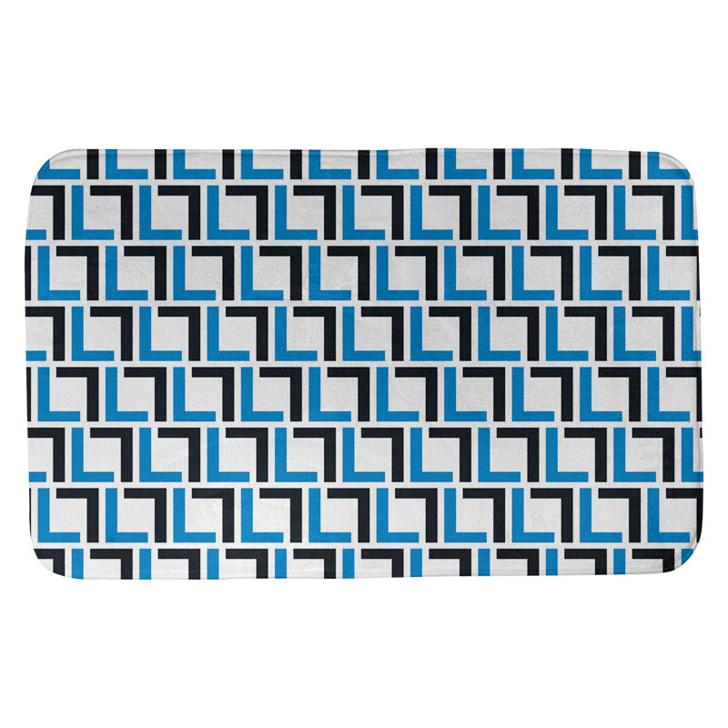 Tapis pour salle de bain Baltimore, l 17 po x L 24 po, Blanc / bleu Carolina / noir
