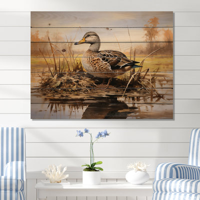 Waddling Duck In The Countryside I - Duck Animal On Wood Print