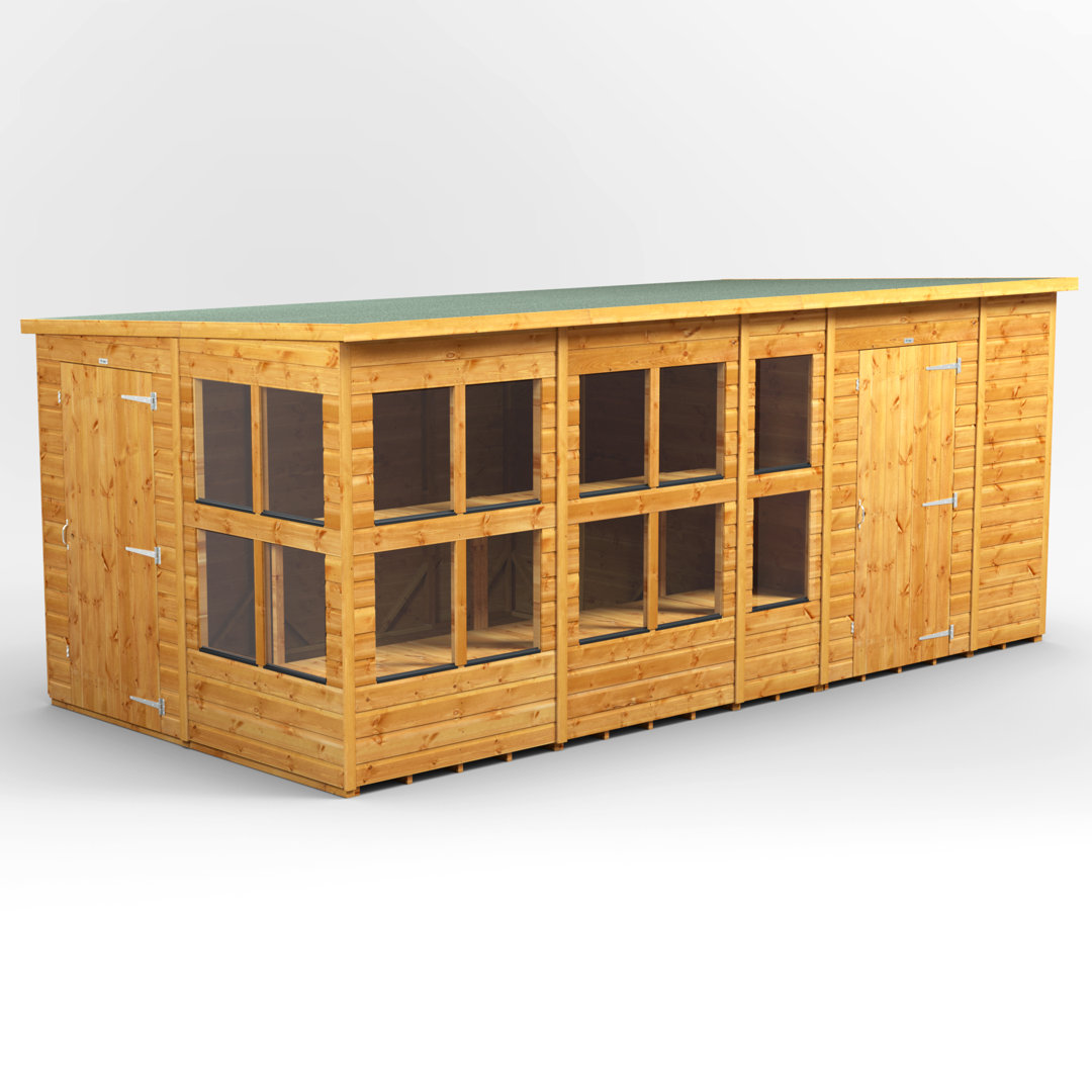 Powersheds 16 x 8ft Timber Tongue & Groove Pent Potting Shed Combi (includes 6ft Side Store)