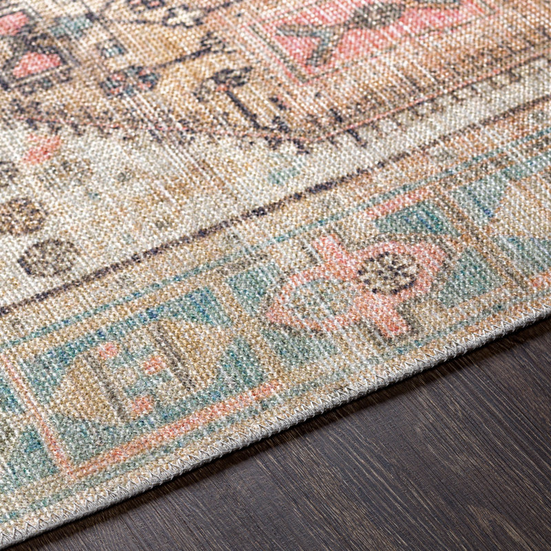 Chavarria Oriental Aqua/Beige/Pink Area Rug, Rectangle 7'6" x 9'6"