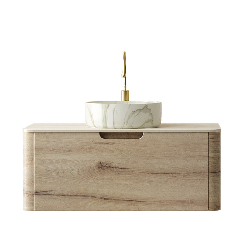 Meuble-lavabo de salle de bain avec lavabo, armoire de rangement flottante avec tiroir, pré-assemblé