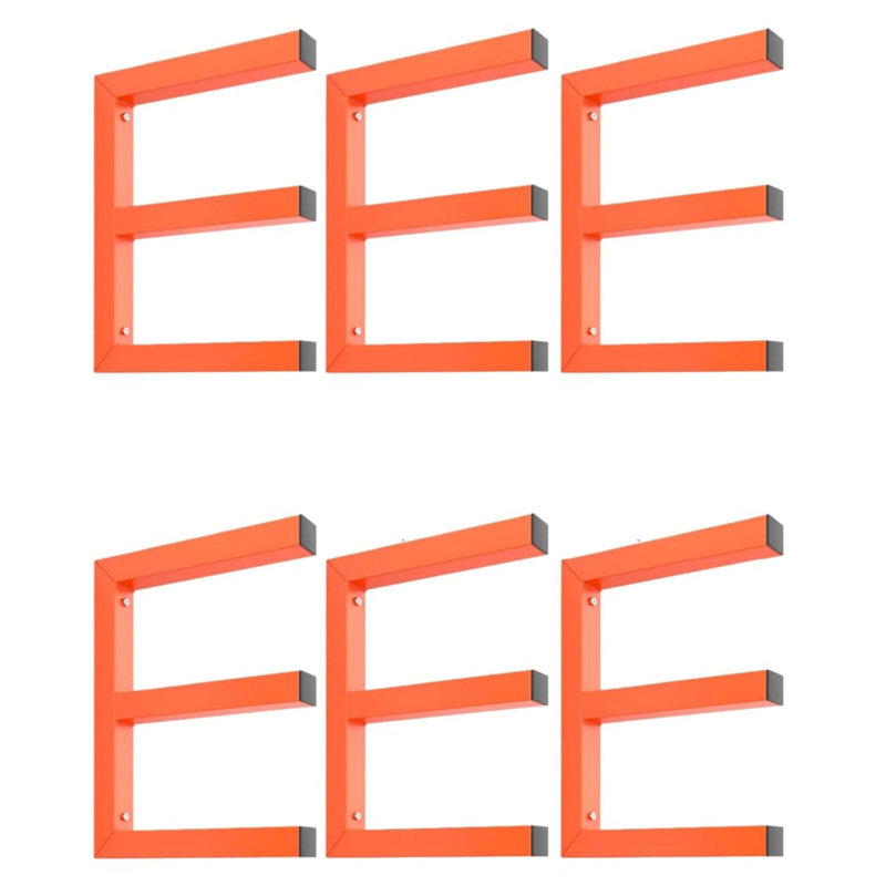 Ensemble de 6 tablettes de rangement robustes à 3 niveaux murales orange, organisateur en bois en acier d'une capacité totale de 1 800 lb pour garage ou atelier