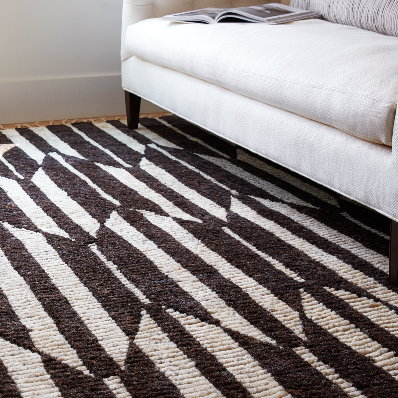 Wesler Dark Brown Ivory Hand-Knotted Wool Rug, Rectangle 10' x 14'