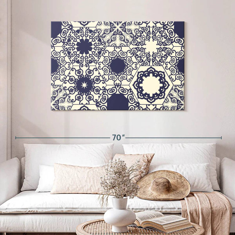 Motif de carreaux ornés bleu Kerner, H 30 po x l 45 po