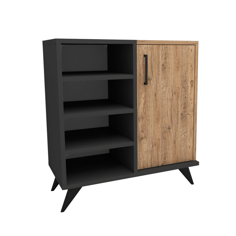 10 Pair Shoe Storage Cabinet, Light Brown/Black