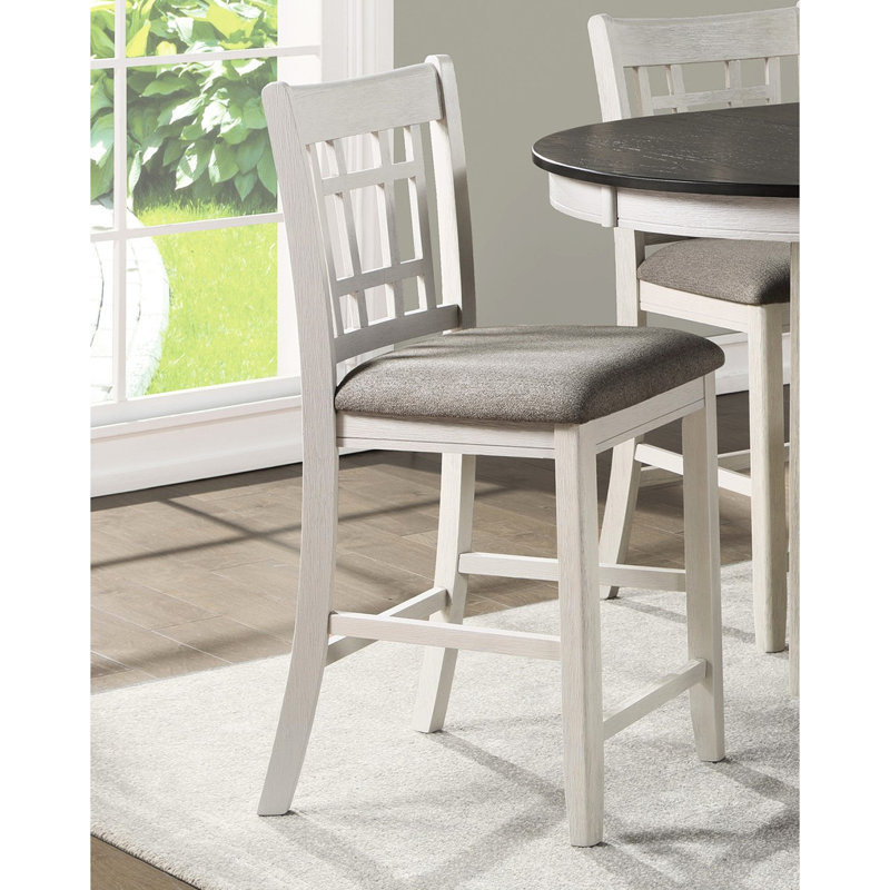Chaise à finition blanche antique 2 pièces - Siège rembourré brun pour une salle à manger confortable
