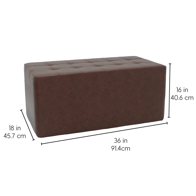 Distressed Tufted Rectangle Ottoman, Dark Brown Polyurethane