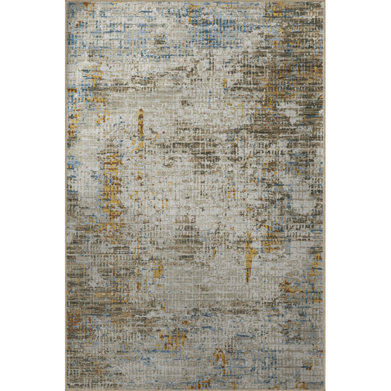 Tapis décoratif moderne à motif abstrait beige et gris, Rectangle 3 pi 4 po x 6 pi 7 po