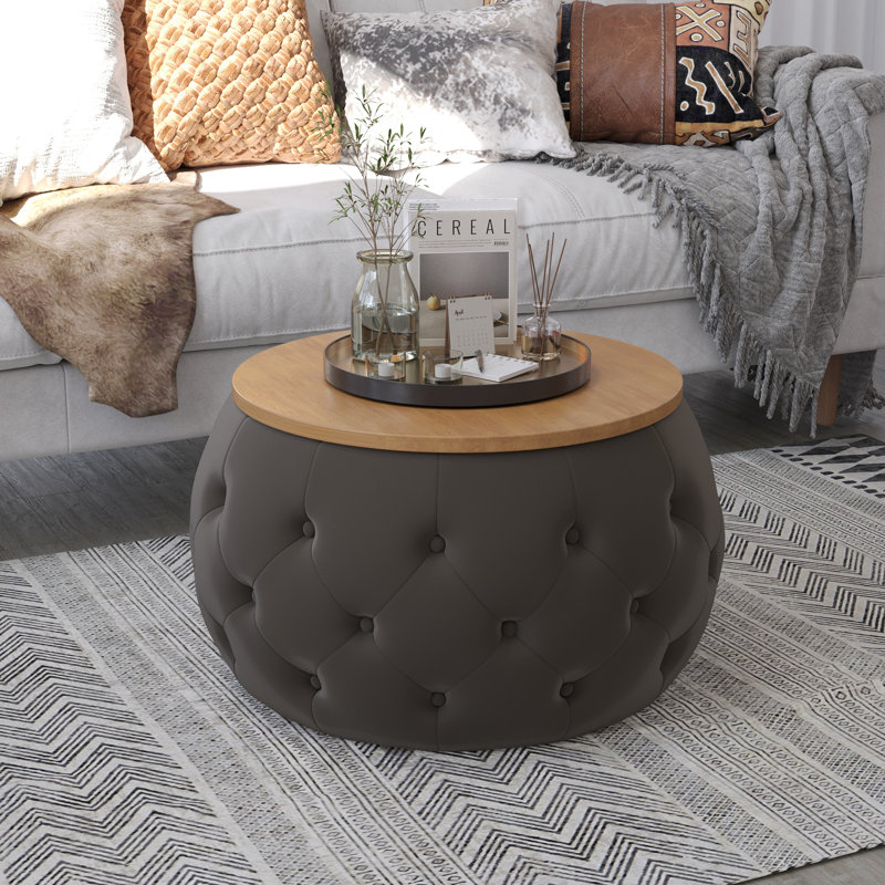 Repose-pieds capitonné avec rangement en bois, Velours beige, S. O.