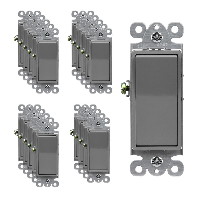  Enerlites 15 Tamper Resistant Single Pole Rocker Light Switch - Gray, Gray