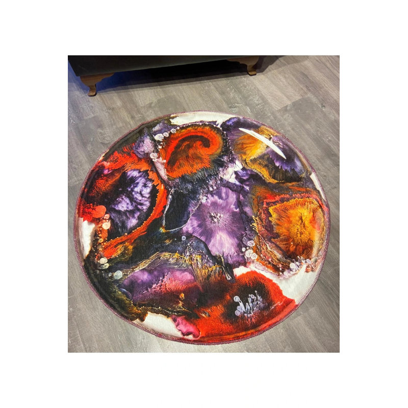 Abstract Pattern Decorative Non-Slip Base Diameter Washable Carpet, Round 4'