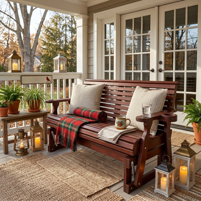 2-Seater Solid Wood Outdoor Glider Chair, Brown