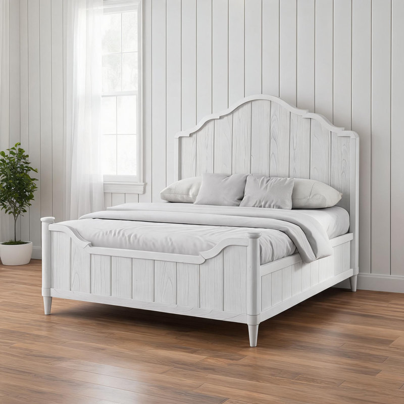 Cadre de lit simple standard en bois massif blanc arqué de style planche arquée pour chambres résidentielles pour adolescents