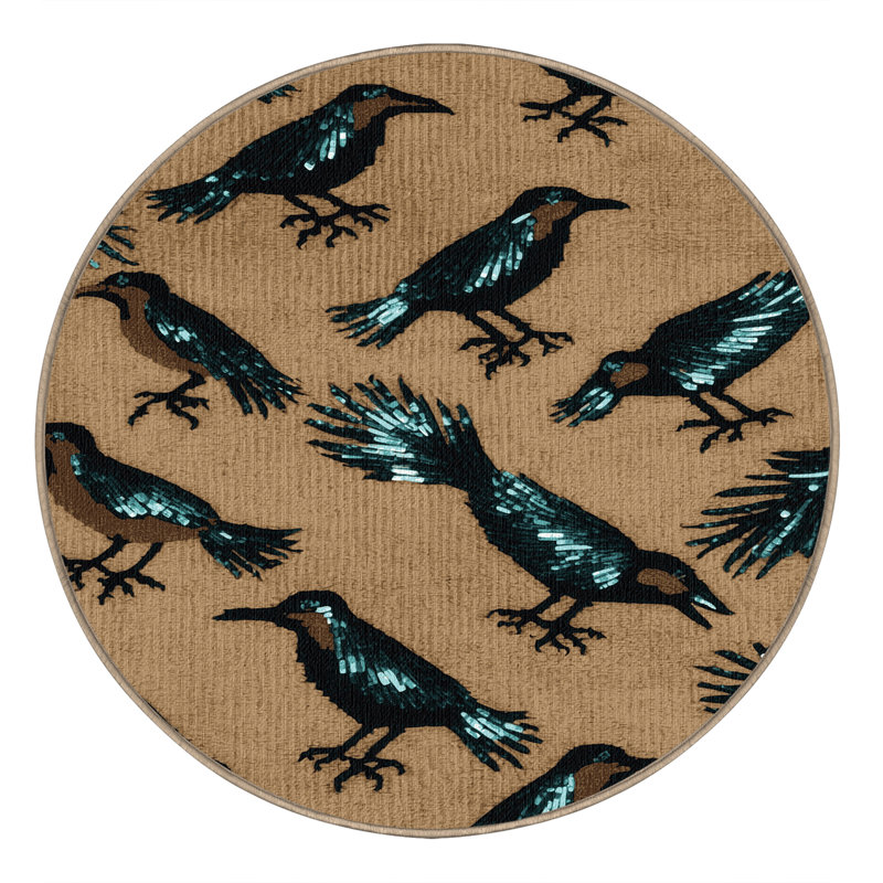 Washable Shiny Cowbird Birds Area Rug, Round 6'