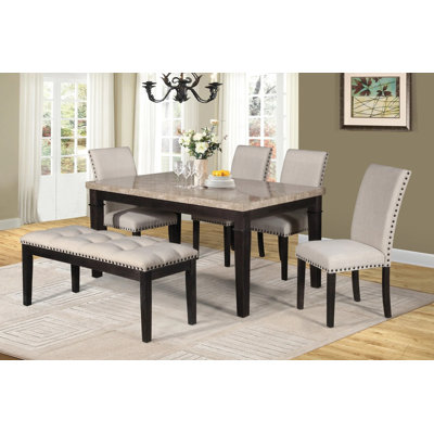 Ensemble PORTIA 6 pièces (table, 4 chaises et banc)