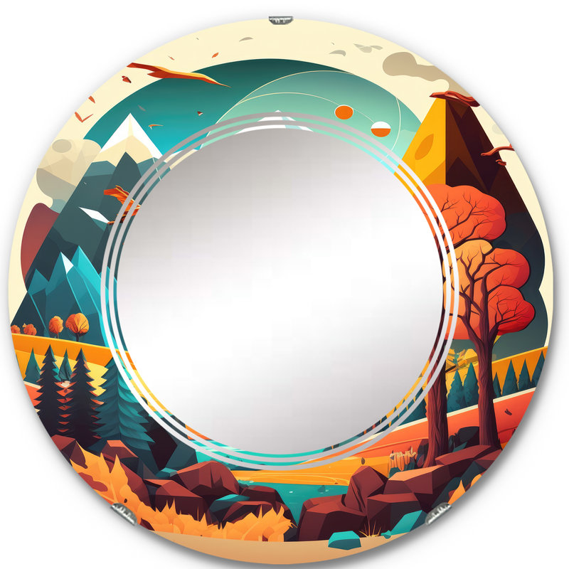 Summer Scene In Modern Vector - Modern Landscape Beach Wall Mirror, 24" x 24"