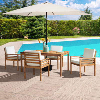 6 Piece Set Okemo Table w/4 Chairs 10"" Rectangular Umbrella (White)