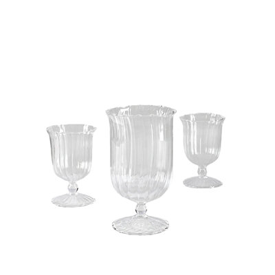  Rippled Glass Urn Vase Set, Clear Pedestal Flower Vases With Vertical Texture For Elegant Home, Wedding & Event Décor – Includes 2 Small & 1 Large Display Vase, Pack Of 3
