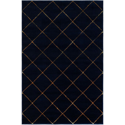 Contemporary Etowah Area Rug Navy Blue and Gold Color