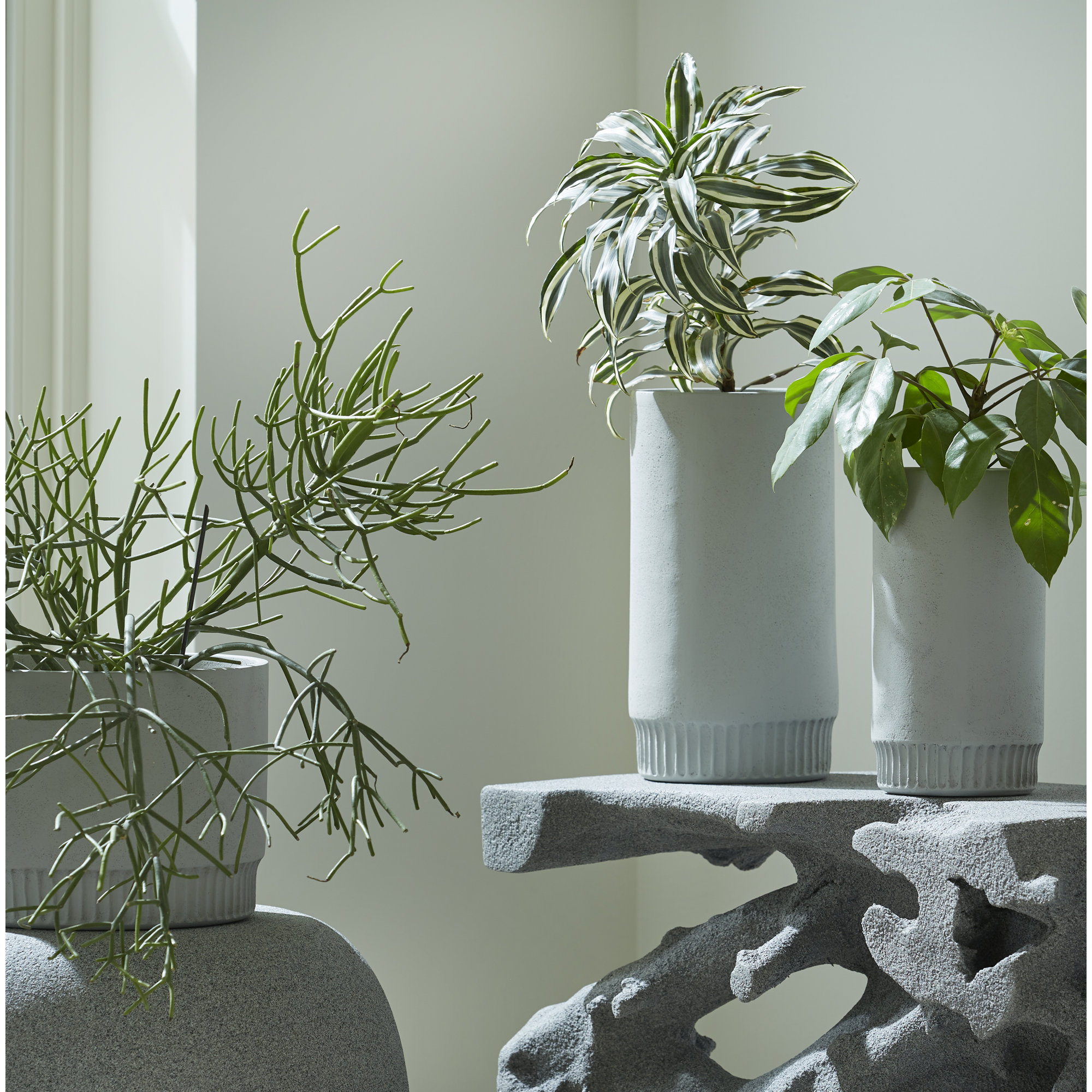 Harvest Medium Resin Pot Planter, 13" H x 7" W x 7" D, Light Gray