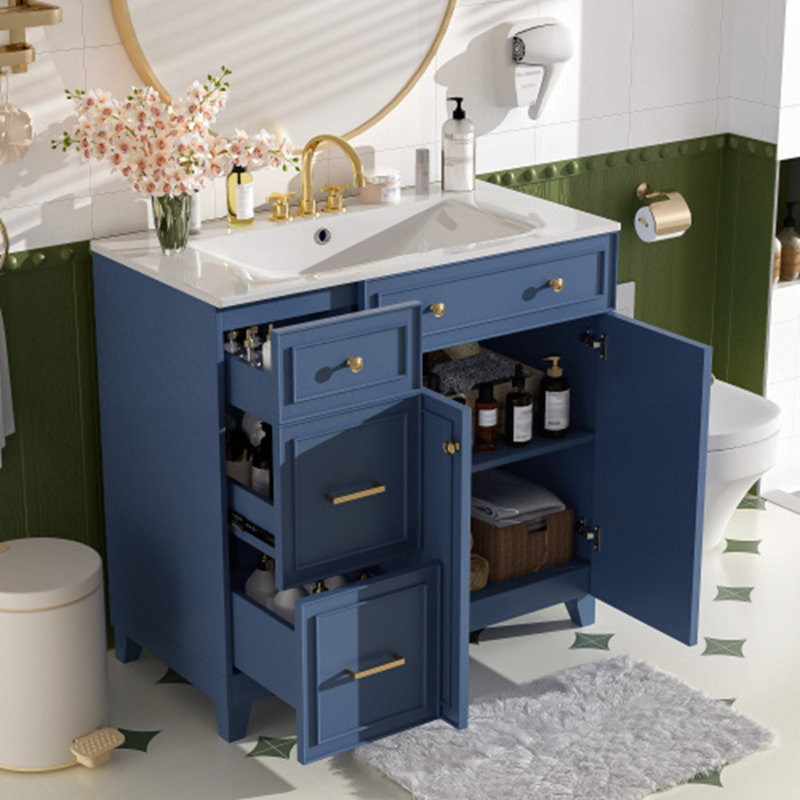 Meuble-lavabo 36 po avec lavabo en céramique, Bleu