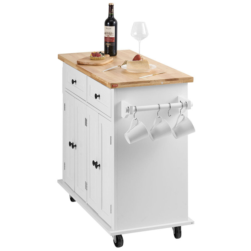 Kitchen Island Cart With Solid Wood Top (Not Include Stools)
