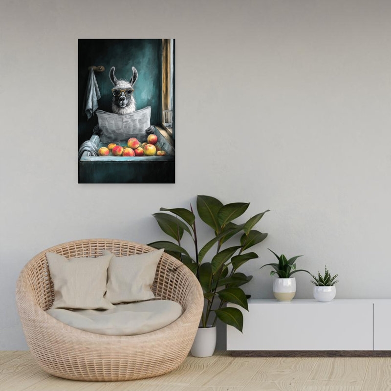 Lama In Bathtube 2 1 Piece Wrapped Canvas Wall Art, 60.96 cm H x 40.64 cm W