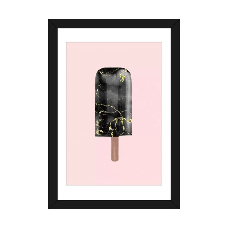 «Black Marble Popsicle», impression sur toile tendue, H 32 po x l 24 po x P 1 po, Papier d'art encadré noir, Blanc