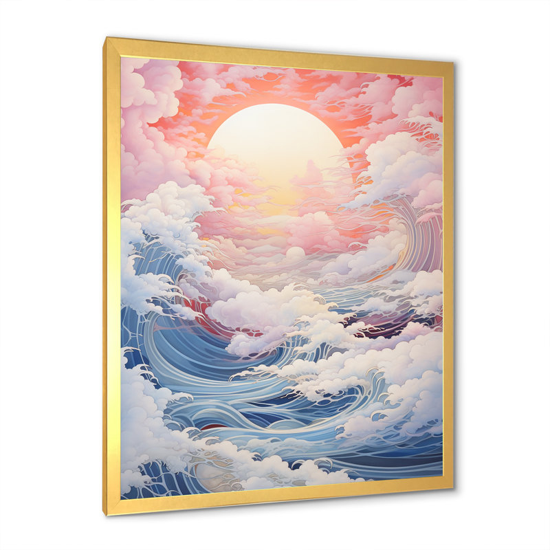 Paysage de tempête Kawaii Ocean I, Cadre doré simple, H 20 po x l 12 po x P 1 po