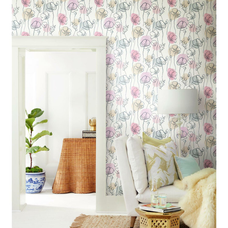 Papier peint peler et coller Lisa, Blanc/rose