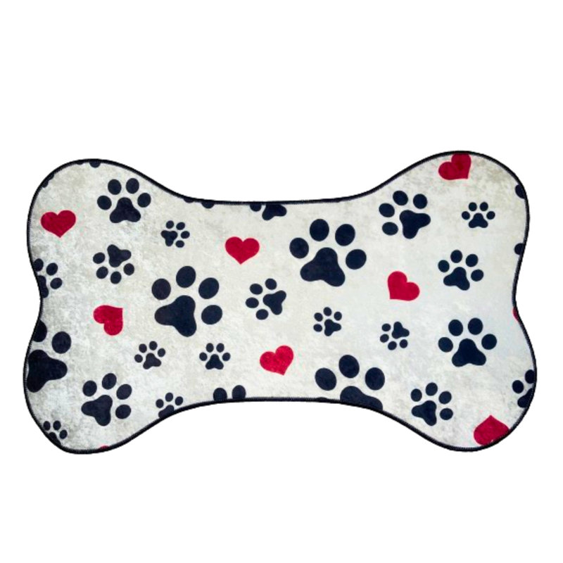 Tapis noir pour chien en forme d'os pattes noires - 46 x 27 po (116 x 68 cm)