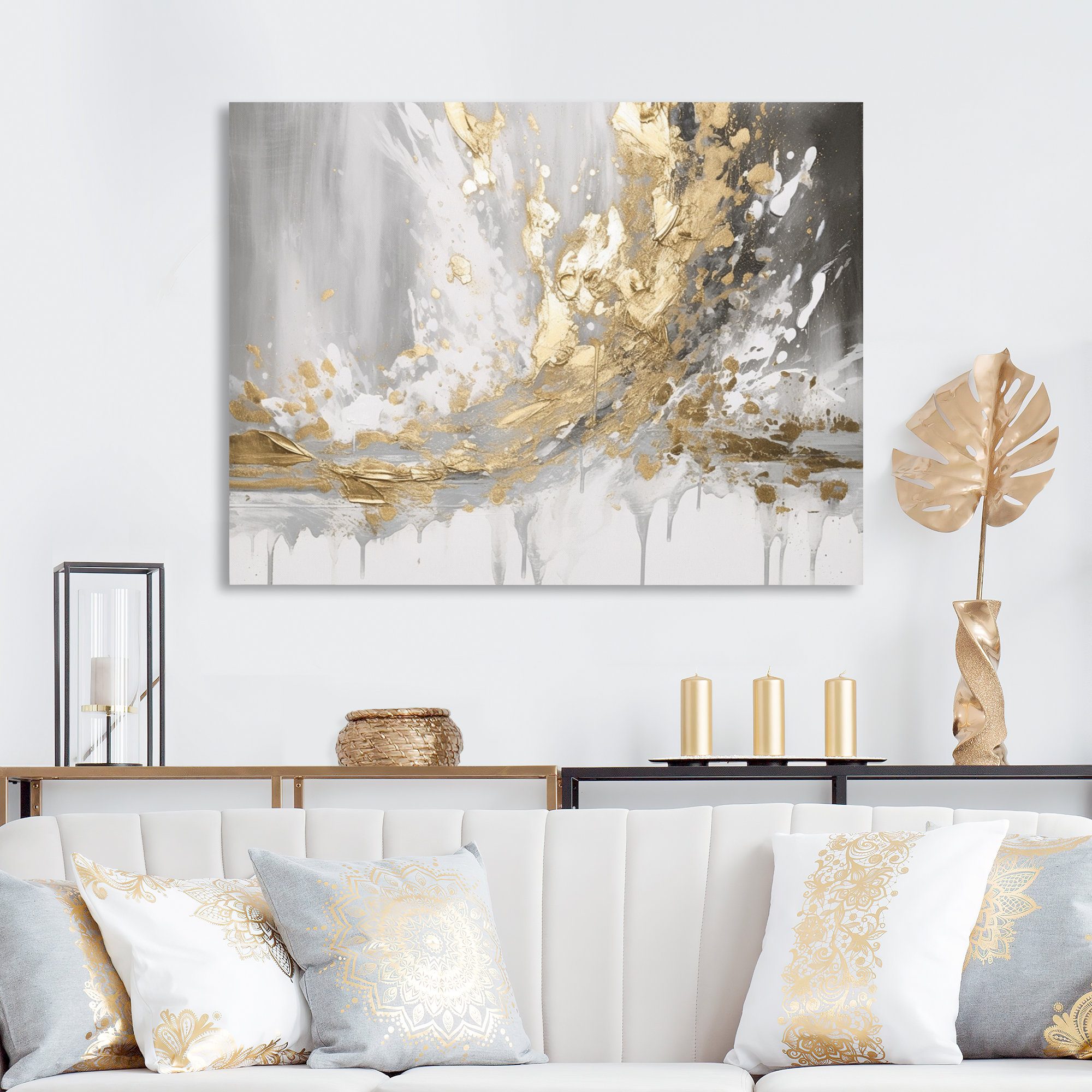 Willa Arlo™ Interiors Gold and White Colliding Abstract - Print on ...