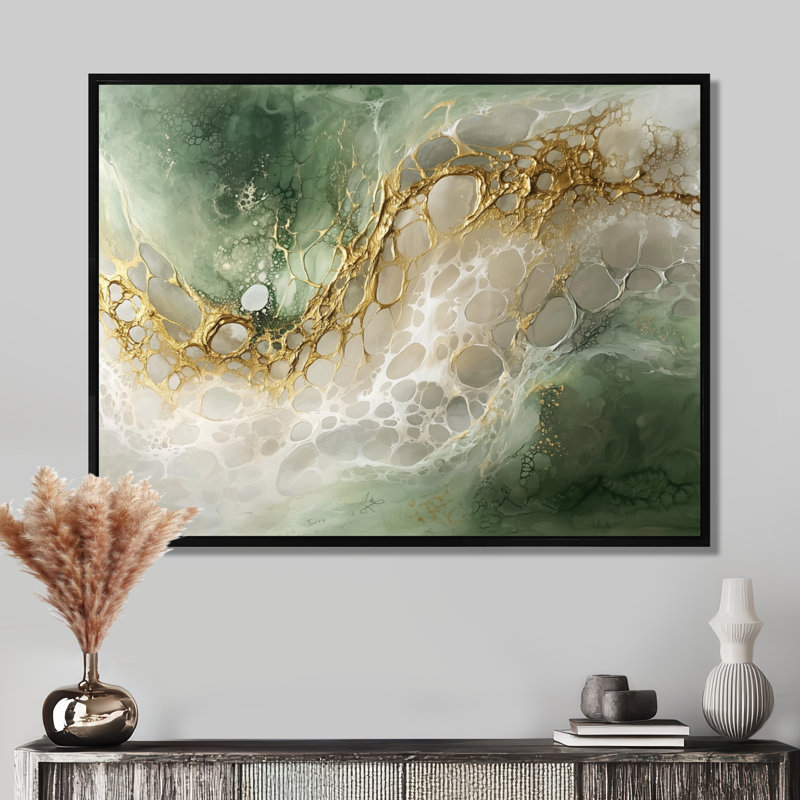 Éphémère, chemin émeraude vers la pierre précieuse I - art mural en marbre, H 30 po x l 40 po, Cadre flottant, Noir