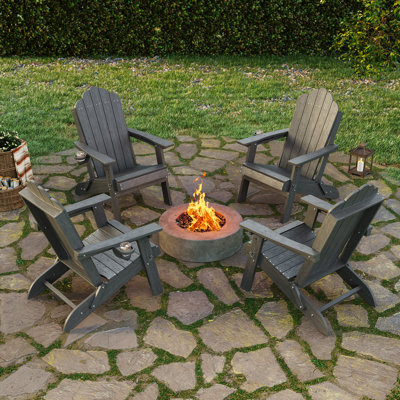 Weather Resistant HDPE Folding Adirondack Chair with Cup Holder, Easy Assemble Outdoor Adirondack Chair for Patio, Yard and Pool