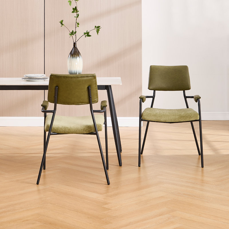 Modern Upholstered Dining Chairs With Backrest And Armrest, With Metal Frame, For Dining Room/Living Room, Chenille Green