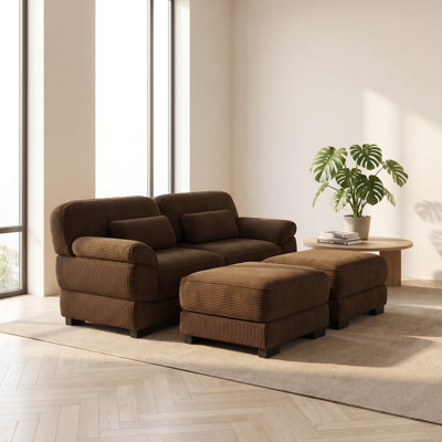 Canapé modulaire en forme de U 76,4 pouces Cloud Couch avec 2 repose-pieds, supports en métal et revêtement en velours côtelé respirant - Confortable 2 places pour le salon, la chambre à coucher et un appartement