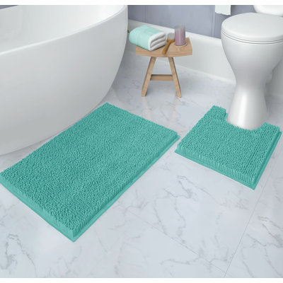 Ensemble de 2 tapis de salle de bain en chenille douce et moelleuse en chenille