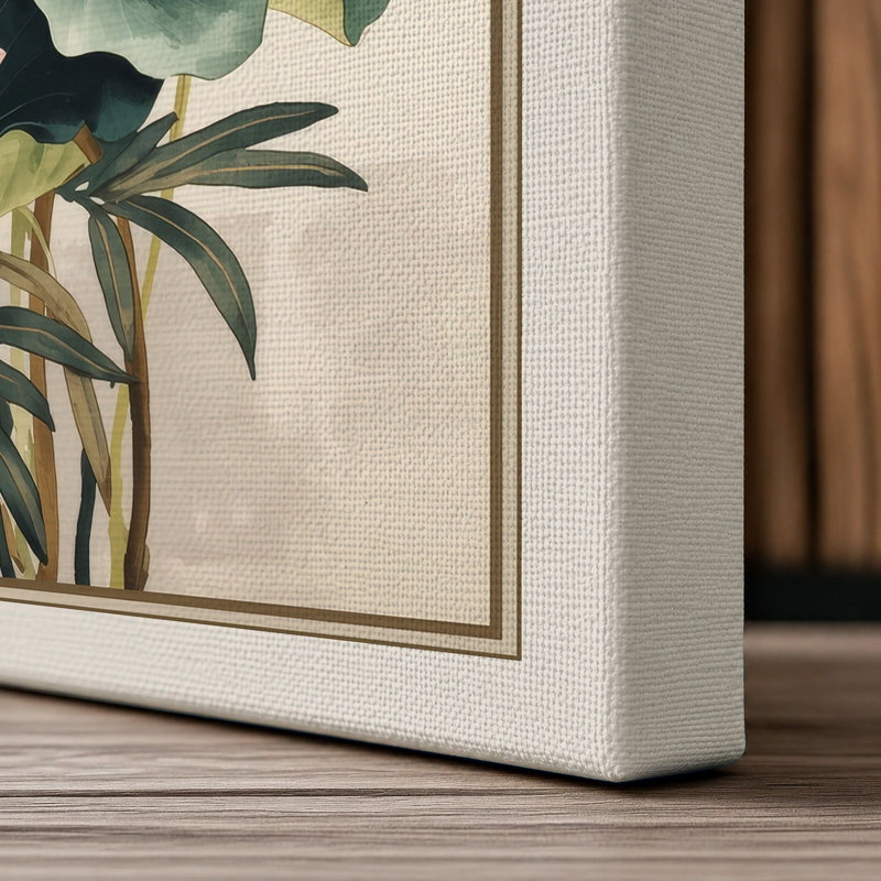 Lotus Flowers in Bloom Japandi - Wrapped Canvas, 36x24 - 91.4 x 61.0 cm, Cream Border