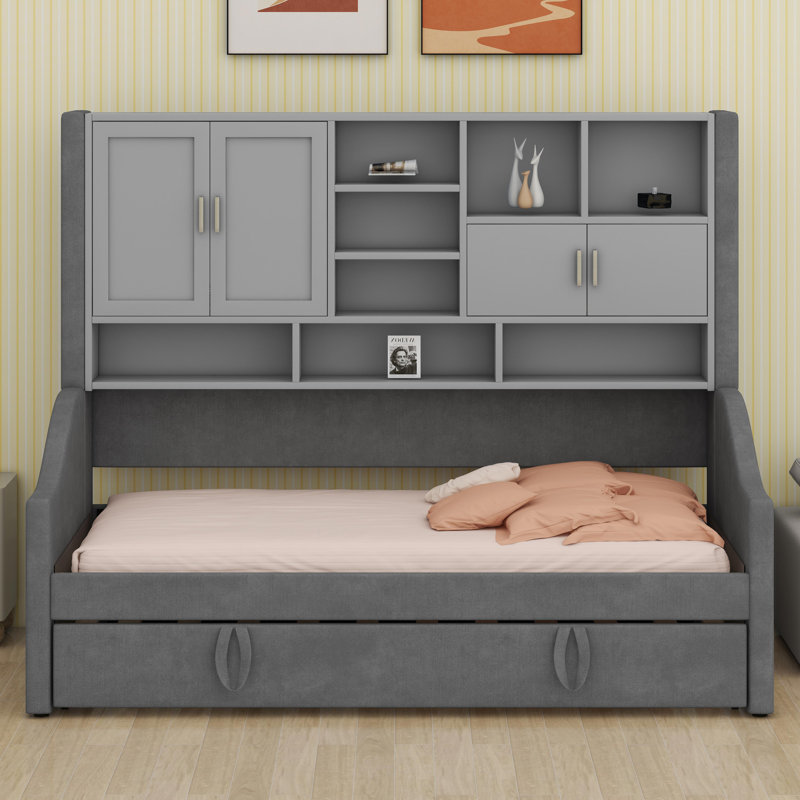 Upholstered Daybed With LED Armrest Lights, Gray