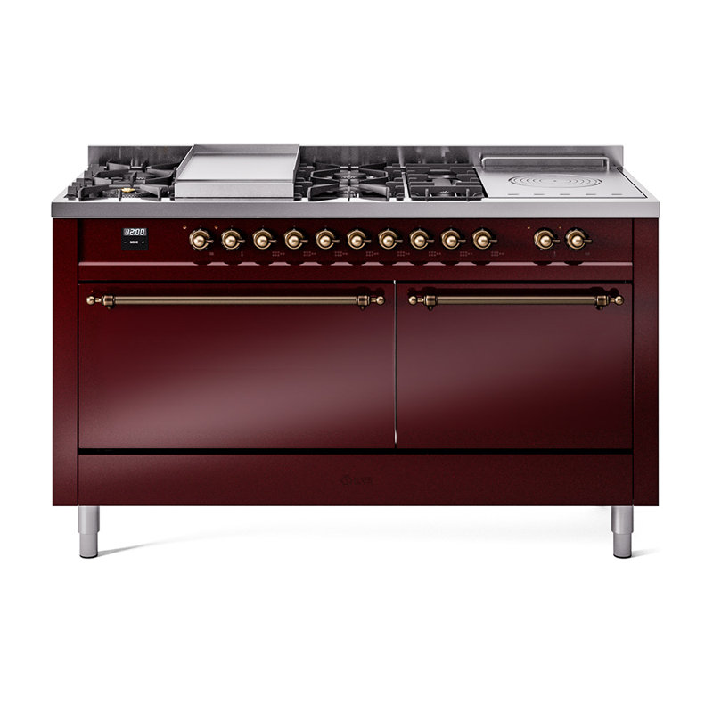 ILVE Nostalgie II, cuisinière à double combustible de 60 po, 7 brûleurs, plaque chauffante, surface de cuisson française